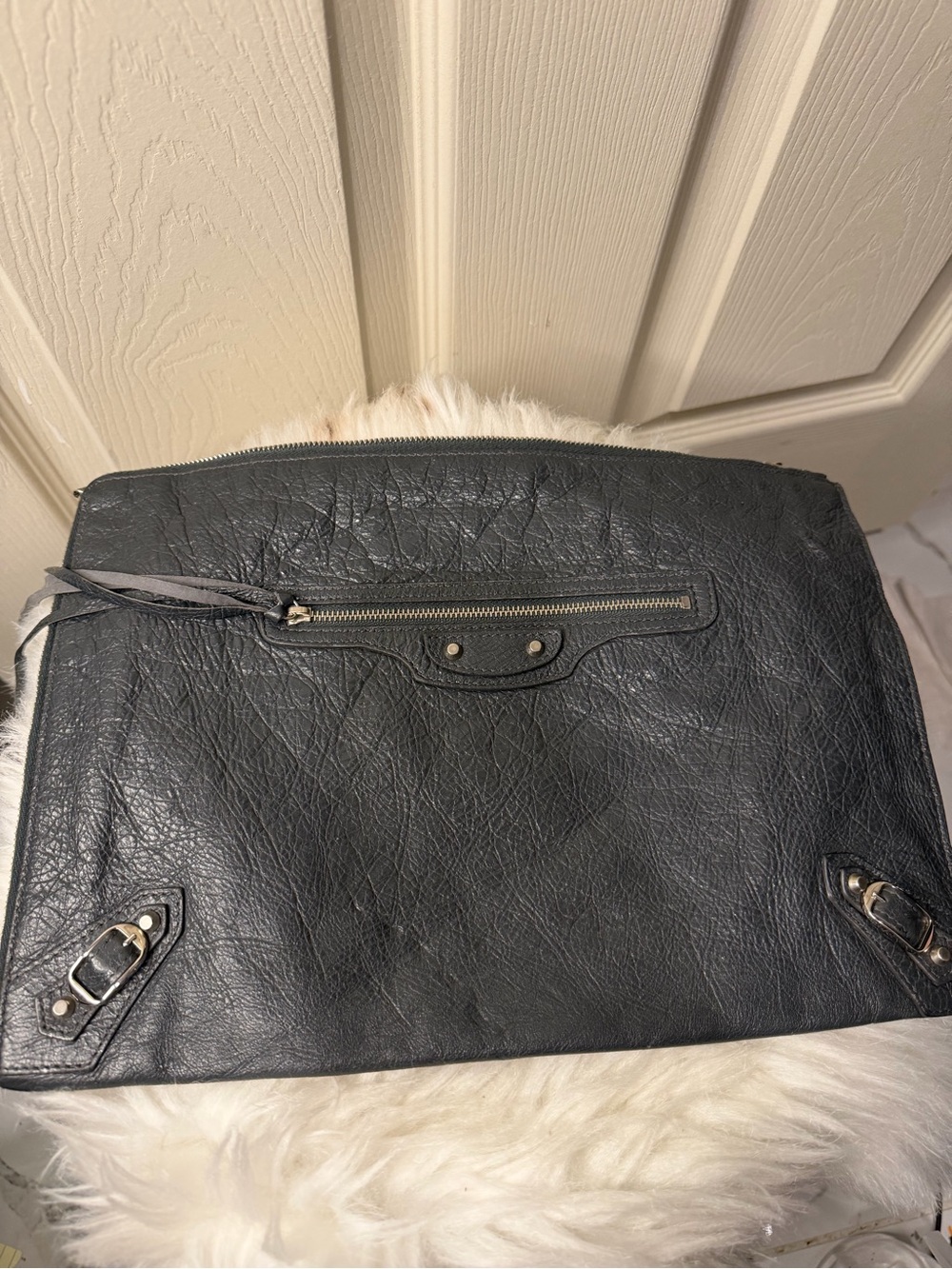 Balenciaga Black Leather Logo Patch Interior Detail